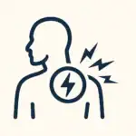 Symbolgrafik eines Oberkörpers mit Schmerzsymbol im Schulterbereich – steht für chronische Schmerzen und zeigt einen der wichtigsten Vorteile von Yoga: die Linderung körperlicher Beschwerden durch gezielte Bewegung und Achtsamkeit.