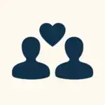 Minimalistische Illustration zweier Menschen mit Herzsymbol – ideal zur Darstellung von emotionaler Verbindung. Symbolisiert, wie Yoga für Anfänger nicht nur das eigene Wohlbefinden stärkt, sondern auch soziale Beziehungen positiv beeinflussen kann.