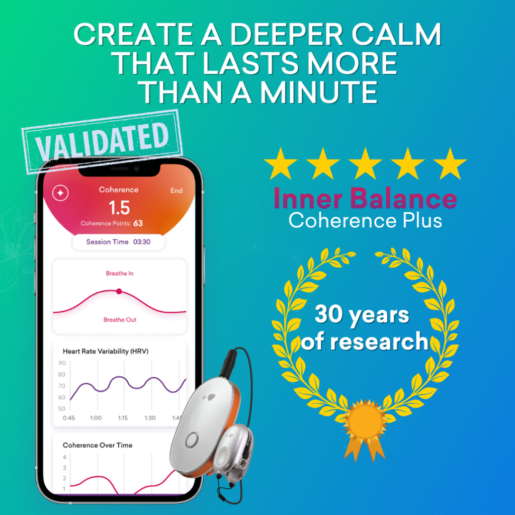 Inner Balance Coherence Plus und emWave Pro von HeartMath – HRV-Biofeedback-System zur Messung und Verbesserung von Herzkohärenz mit App-Visualisierung der Herzratenvariabilität (HRV).