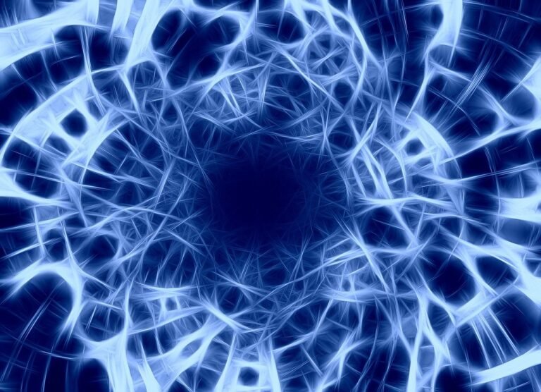 Abstrakte blaue Darstellung eines komplexen Nervensystems – Symbol für innere Balance, neuronale Verbindung und Self-Mastery.