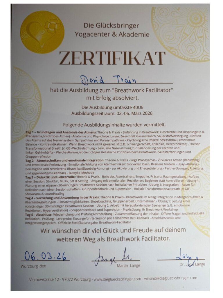 Breathwork Facilitator Zertifikat Ausbildung Atemarbeit Stressregulation David Train 2026