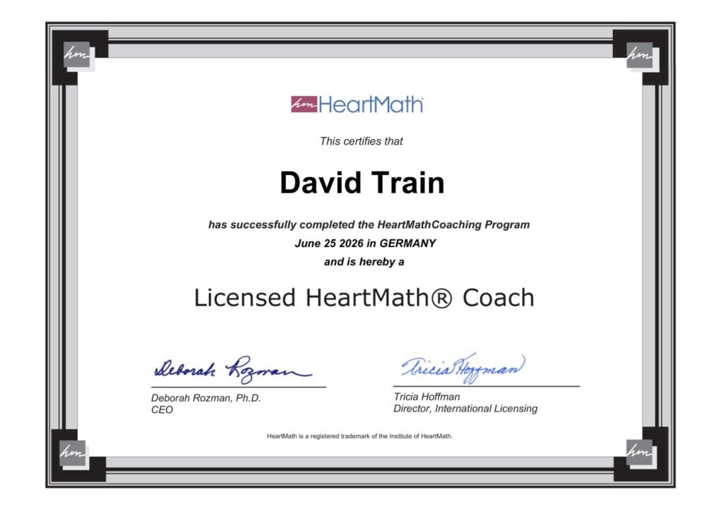 HeartMath Certified Coach Zertifikat für David Train, zertifizierter Breathwork und Resilienz Coach